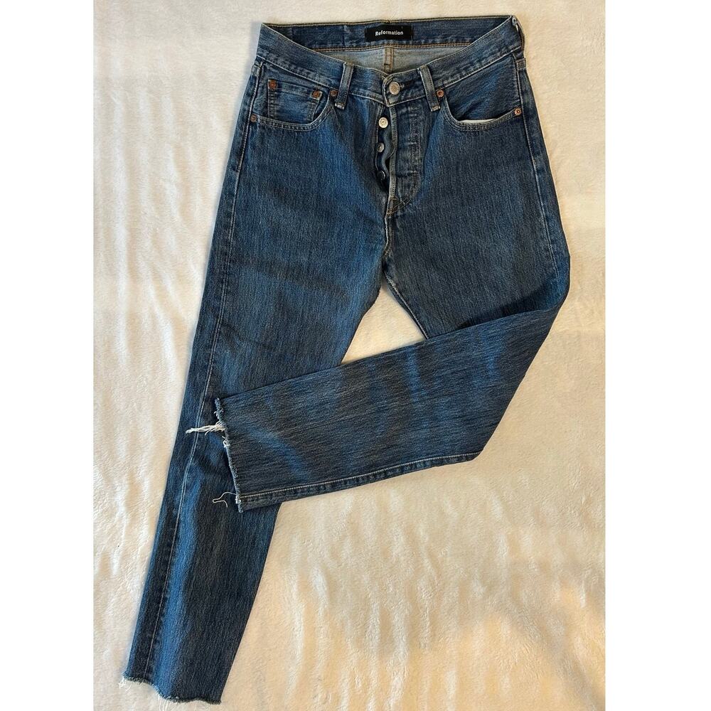 Reformation Levi's 501 ButtonFly Jeans High Rise Cropped Ankle Raw Hem Sz 26